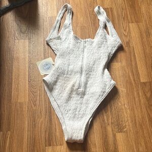 100% Cotton White Textured One-Piece Swimsuit